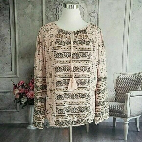 Nd Linen Blend Pink Spring Long Sleeve Cinch Bottom Blouse Shirt Plus Size 2X - Picture 2 of 6